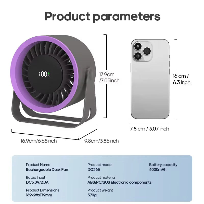Newest 4000Mah Rechargeable Portable Desk Fan 100 Speed Angle Adjustable Wall Mount Air Cooling Fan W/ Remote Control