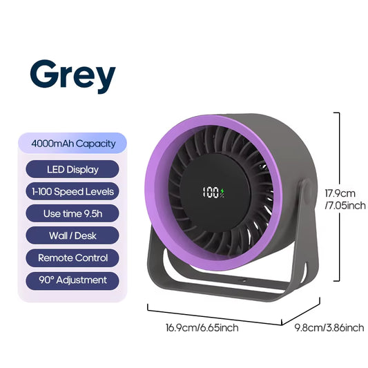Newest 4000Mah Rechargeable Portable Desk Fan 100 Speed Angle Adjustable Wall Mount Air Cooling Fan W/ Remote Control